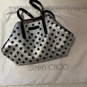 ** JIMMY CHOO Pimlico Star Punching Shoulder Open Tote Bag **